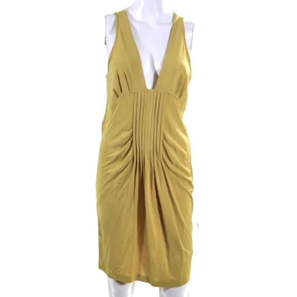 Ali Ro Dresses & Skirts - 0050 Ali Ro Yellow V-Neck Cocktail Dress Size 8 Slinky Ruched Knee Length